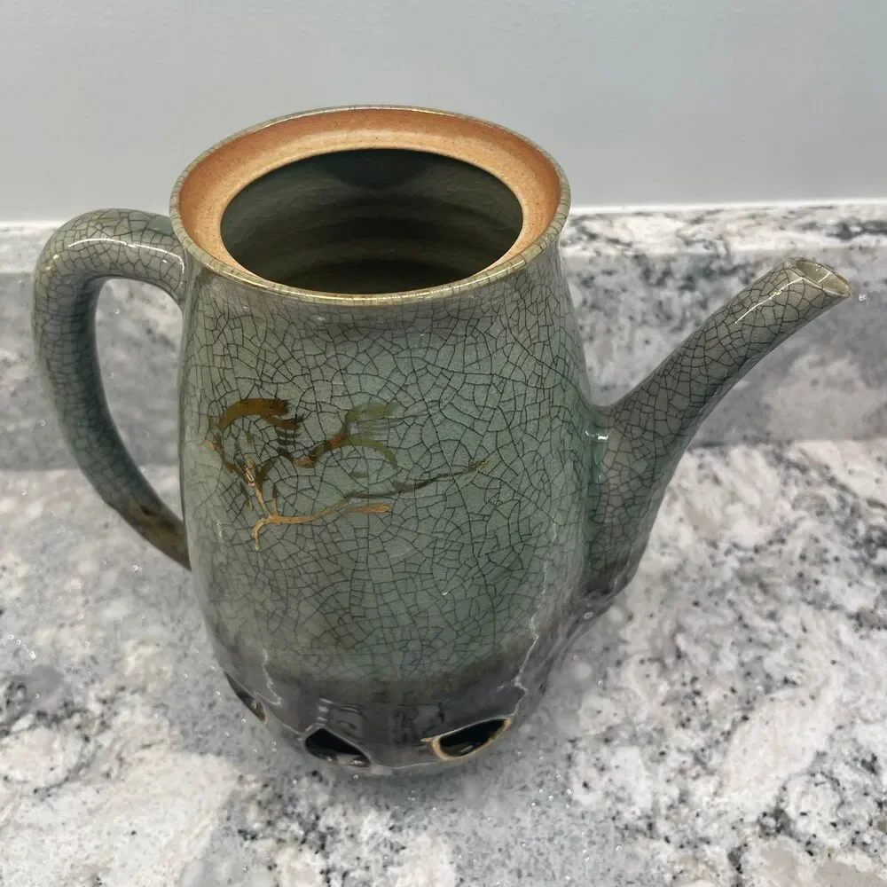 Vintage Japanese Somayaki Soma Ware Crackle Teapot Golden Horse